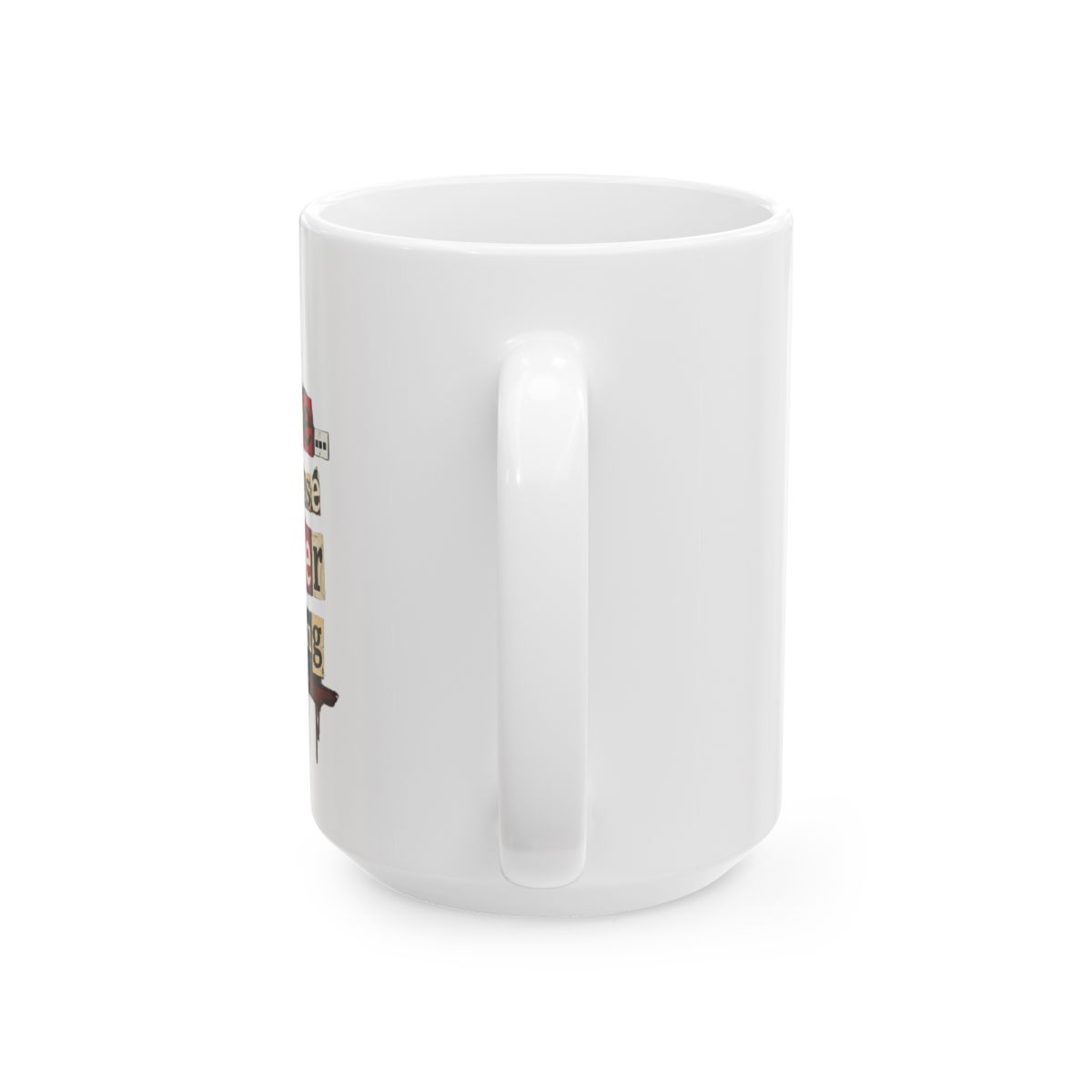 Black ceramic mug with the text "Coffee... because Murder is wrong". The mug features a coffee cup graphic and a knife. The mug is a true crime theme. The mug is a coffee lover gift - alternate angle 5, merchandise